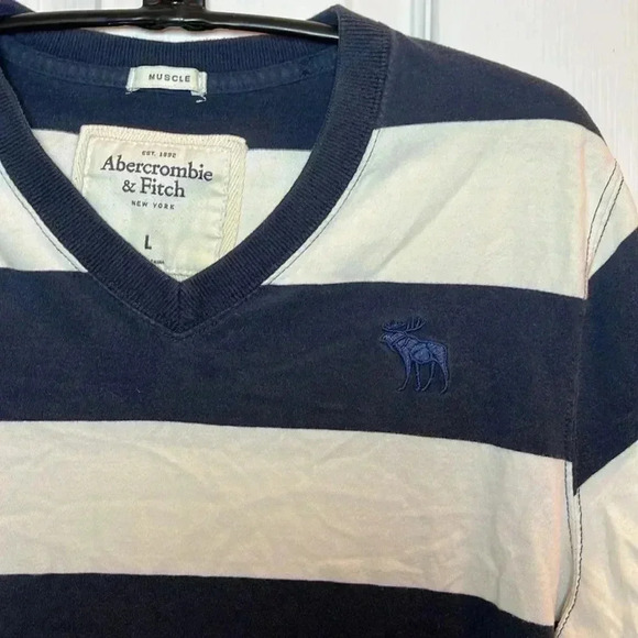 Abercrombie and Fitch Y2K Men’s T-shirt Striped Muscle Tight Fitted Sz L - Picture 2 of 8